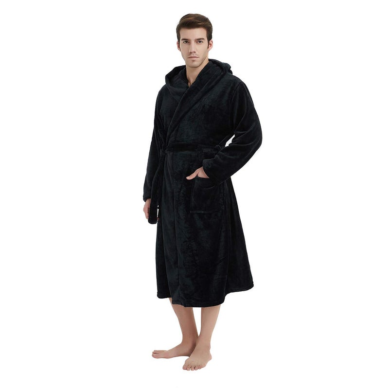 U2SKIIN Mens Fleece Hooded Robe Plush Bathrobe (Black, 2XL/3XL) - Image 2